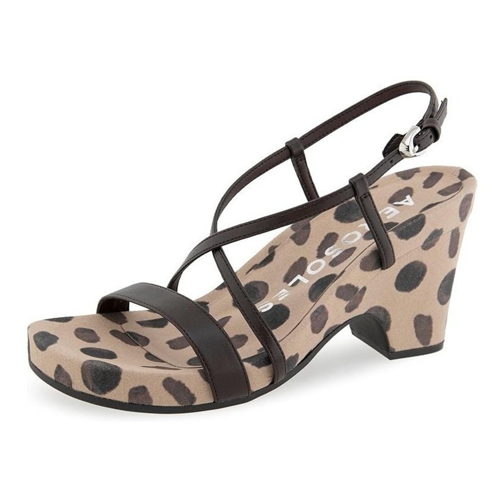 Aerosoles Miles Womens Size 6.5M Strappy Java Spotted Round Toe Wedge Sandals